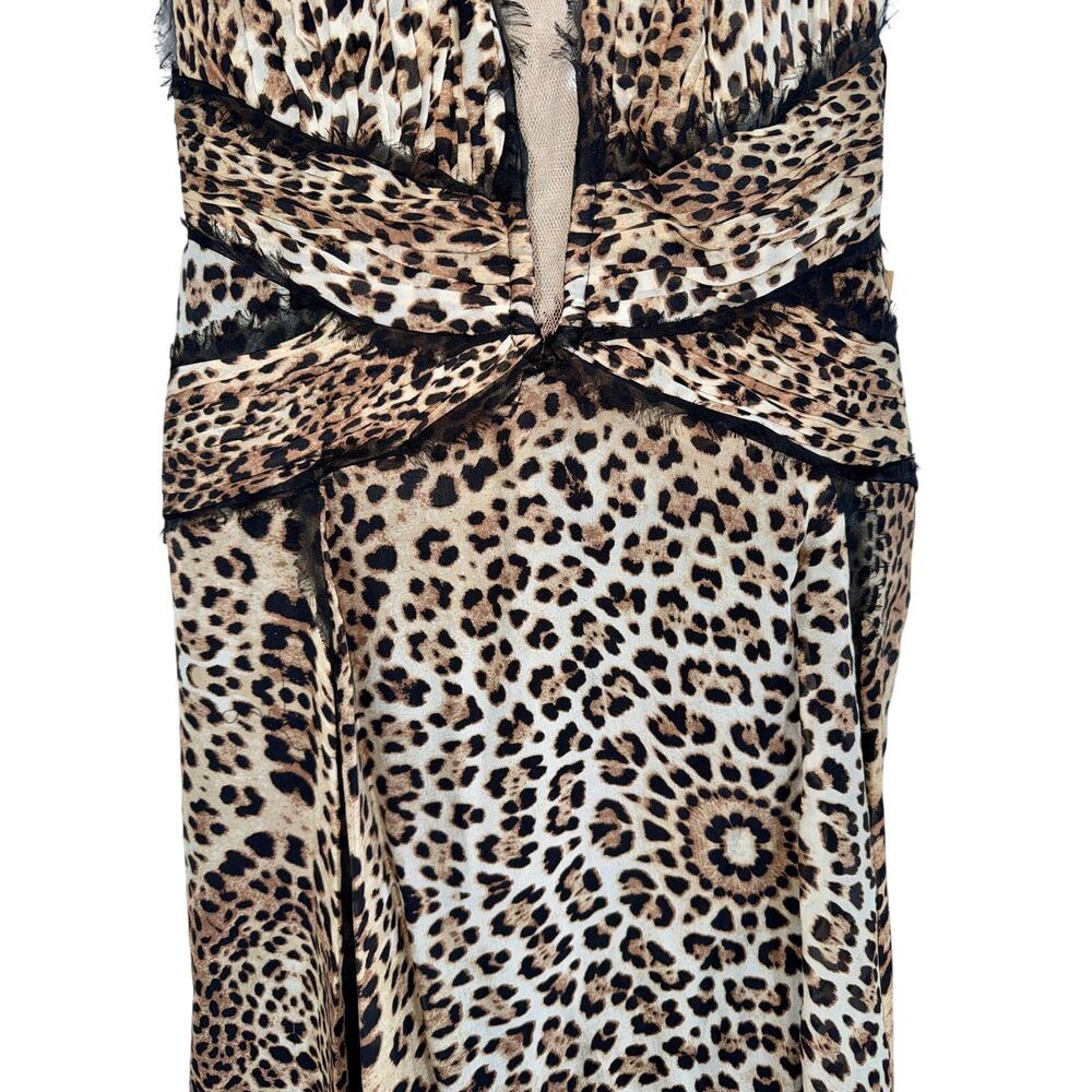 NWT Mandalay Grey Leopard Black Brown Silk Sleeveless Maxi Evening Dress Size 10 - Picture 3 of 16